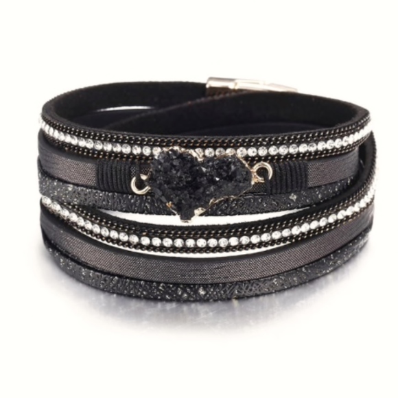 Rhinestone Heart Wrap Bangle Magnet Bracelet - Picture 4 of 7